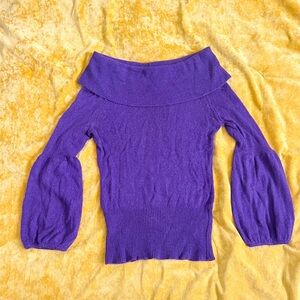 Arden B Angora Blend purple sweater balloon sleeve cowl or off shoulder neck XS